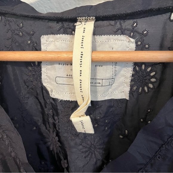 Johnny Was Black Silk Eyelet Drawstring Waist Tunic Top - Picture 3 of 7